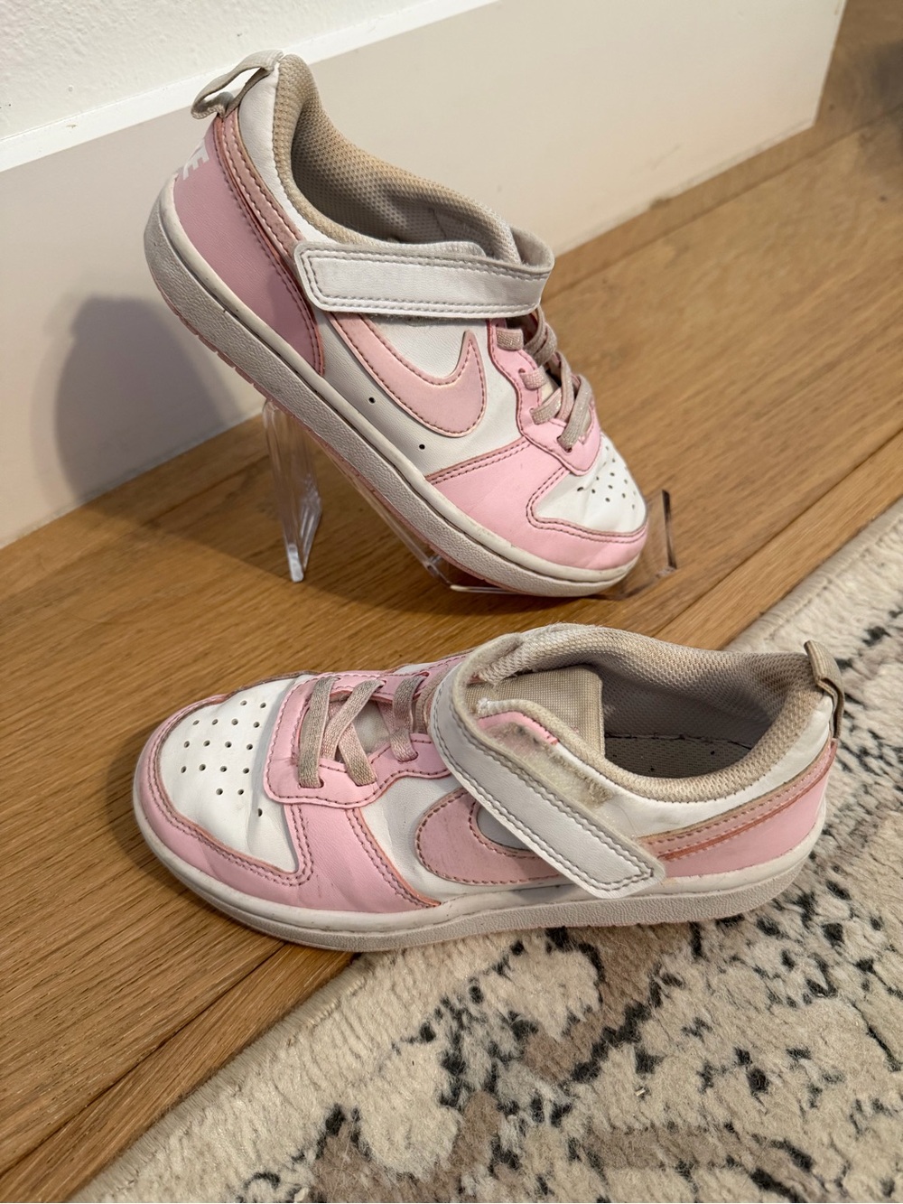 Nike Kids Pink and White Hook-and-Loop Sneakers